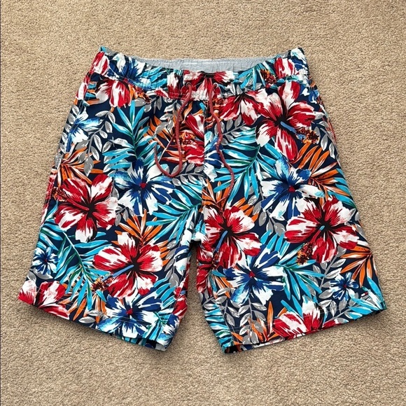 Tommy Hilfiger Men's Hawaiian Floral Swim Trunks Board Shorts Size Medium - Picture 1 of 6